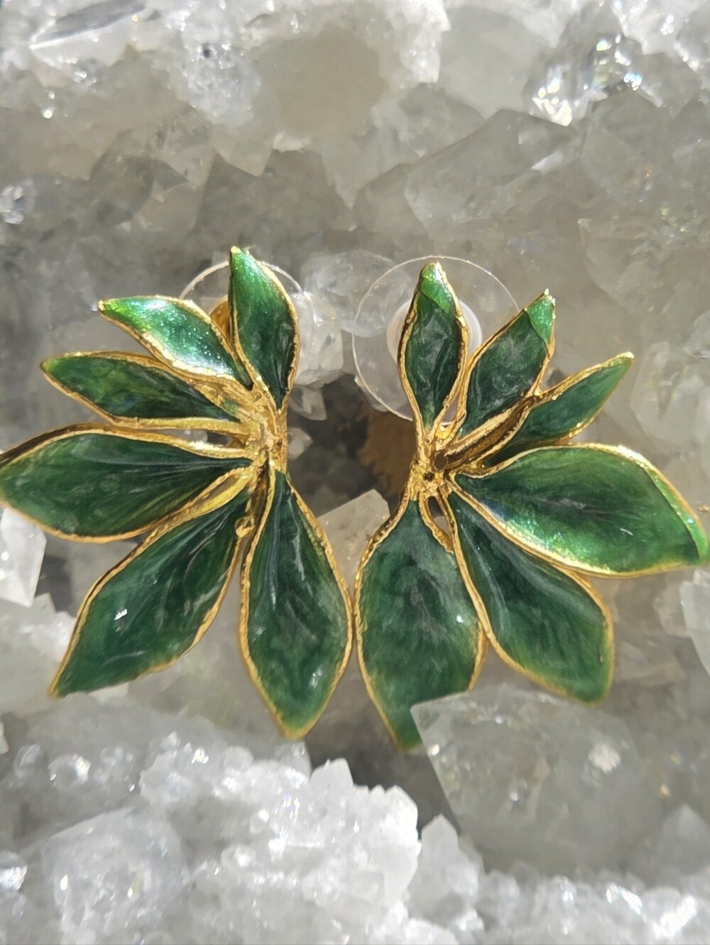MEL New York 24K Gold Plated Green Leaf Statement Earrings